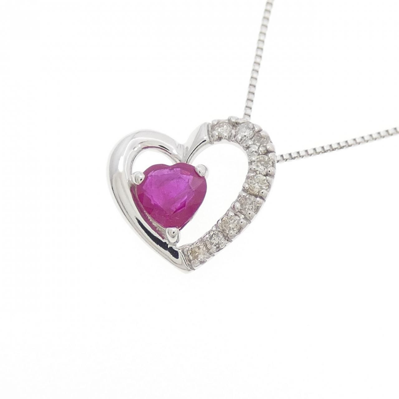 ハート型ルビー0.25K18wgチャーム お値引き可能です ハート型ルビー