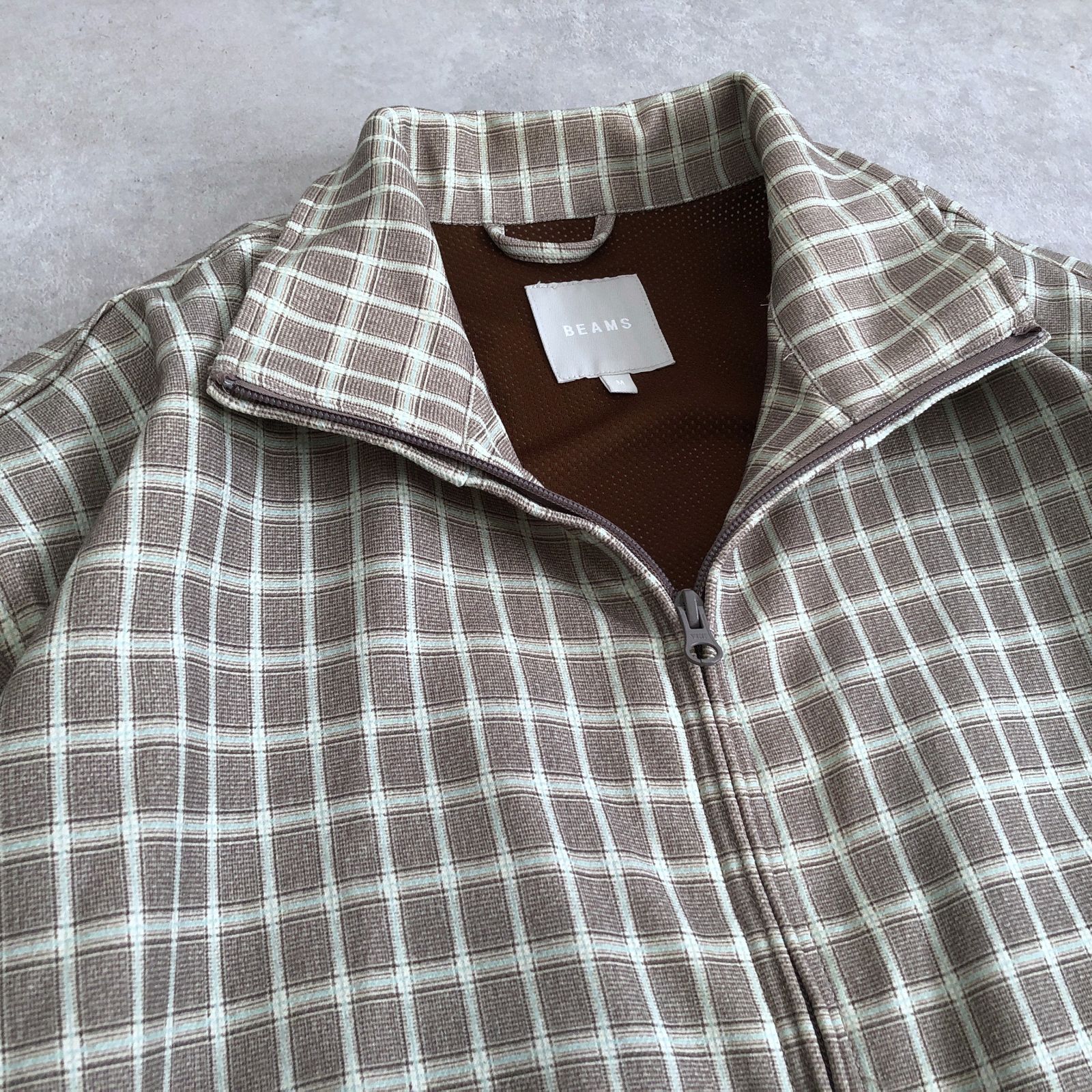美品 BEAMS ウィンドウペンチェック ジャージー スウィングトップ 