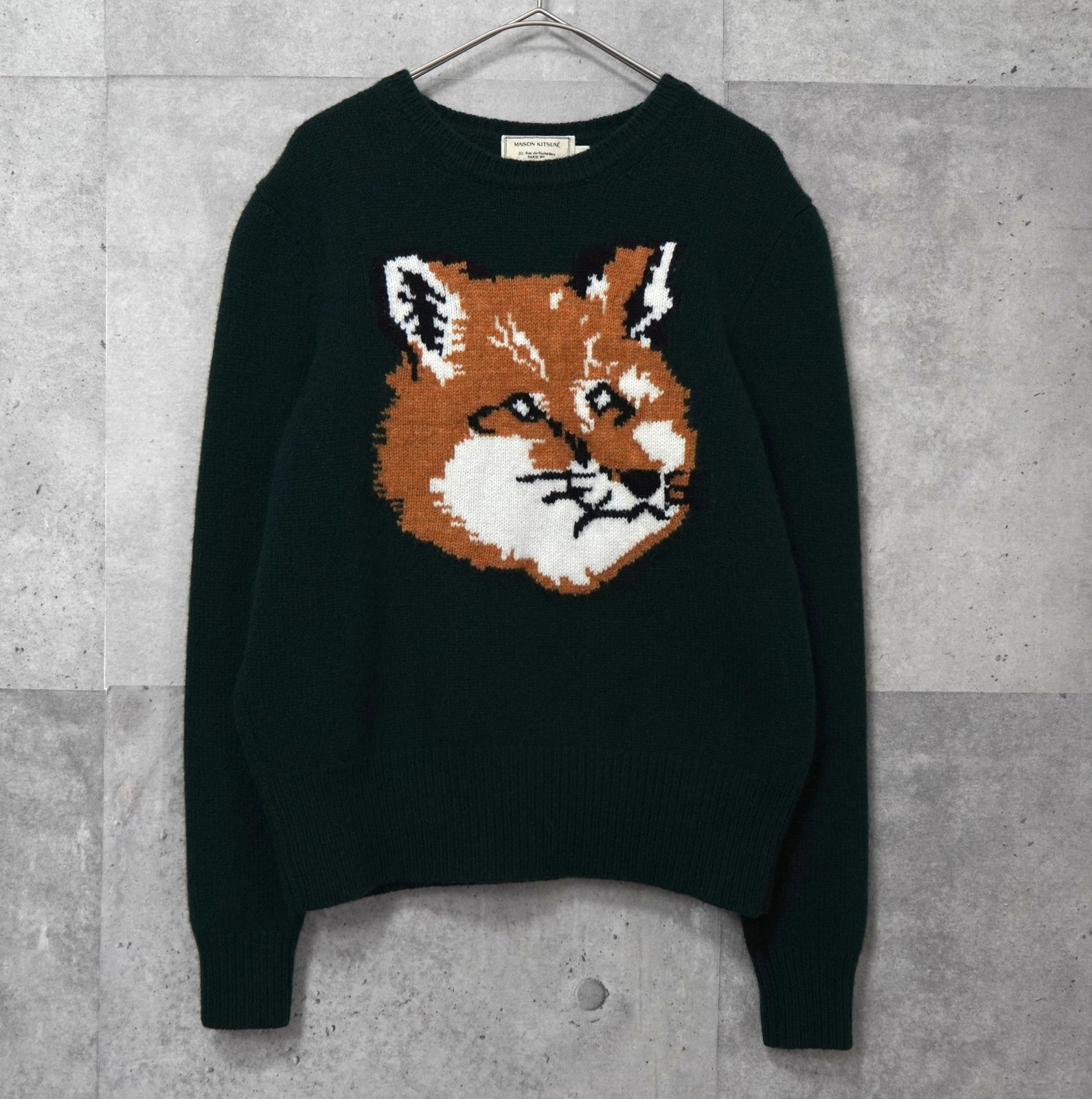 メゾン キツネ フォックスヘッド ウール ニット モスグリーン