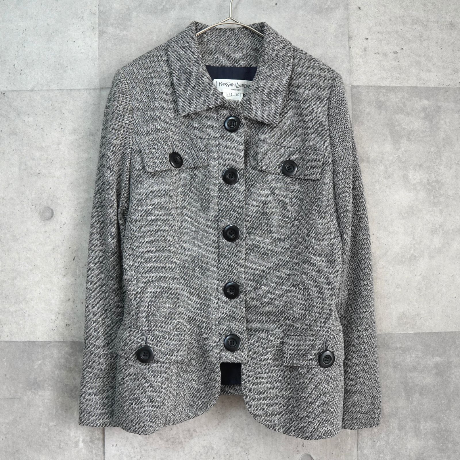 イヴサンローラン ヴィンテージ ツイード ジャケット グレー レディース