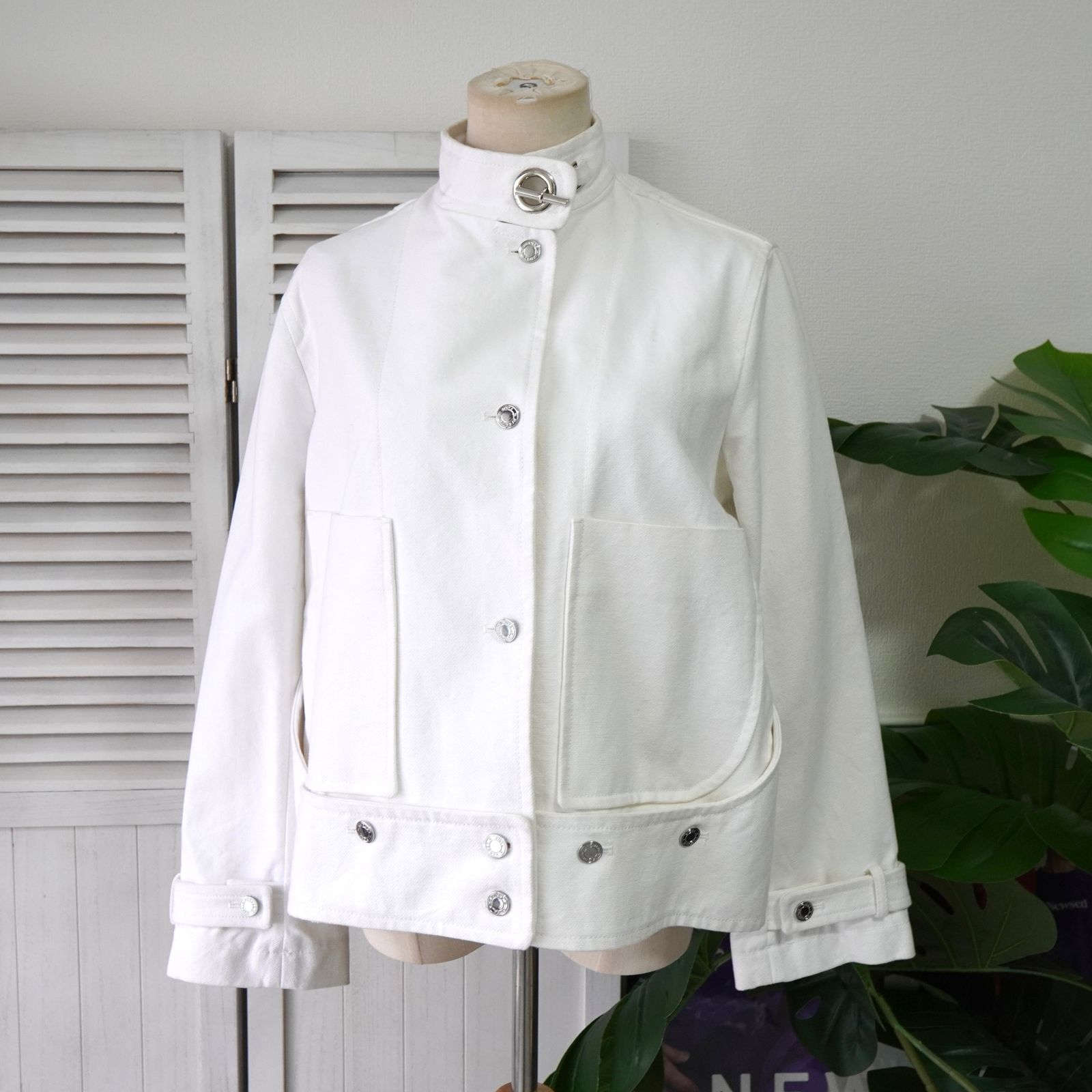 エルメス シェーヌダンクル トグル セリエボタン ハイネック コットンジャケット ホワイト レディース