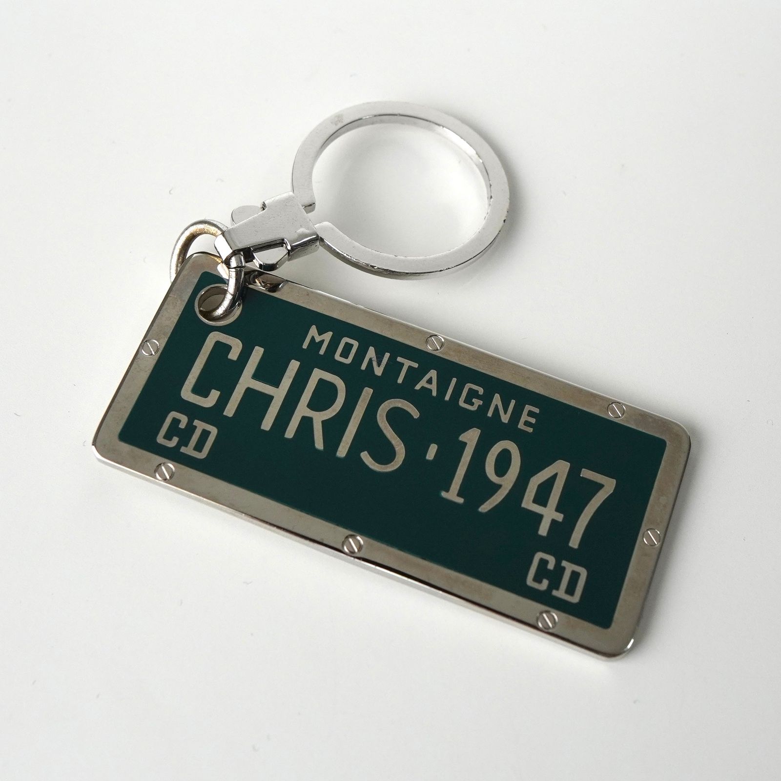 クリスチャン ディオール プレート チャーム キーリング キーホルダー シルバー | ブルー