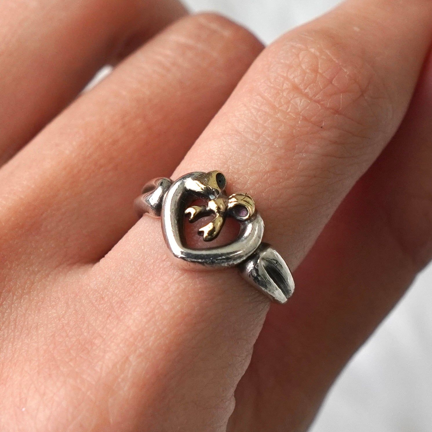 ティファニー 750 925 コンビ リボン リング 指輪 18 K シルバー925 8号