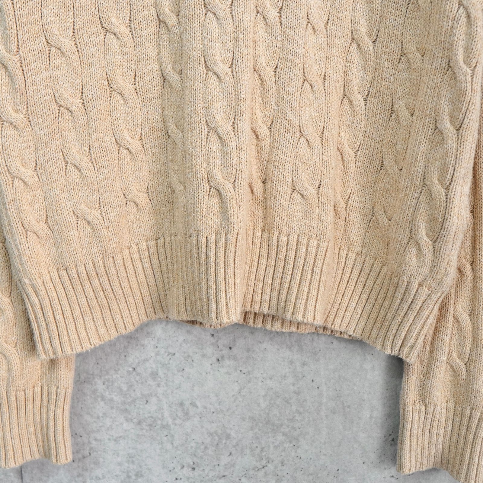 美品　ラルフローレン　ケーブル編みニット　ベージュ　ホースロゴ　コットン　L 美品 ラルフローレン ケーブル編みニット ベージュ ホースロゴ