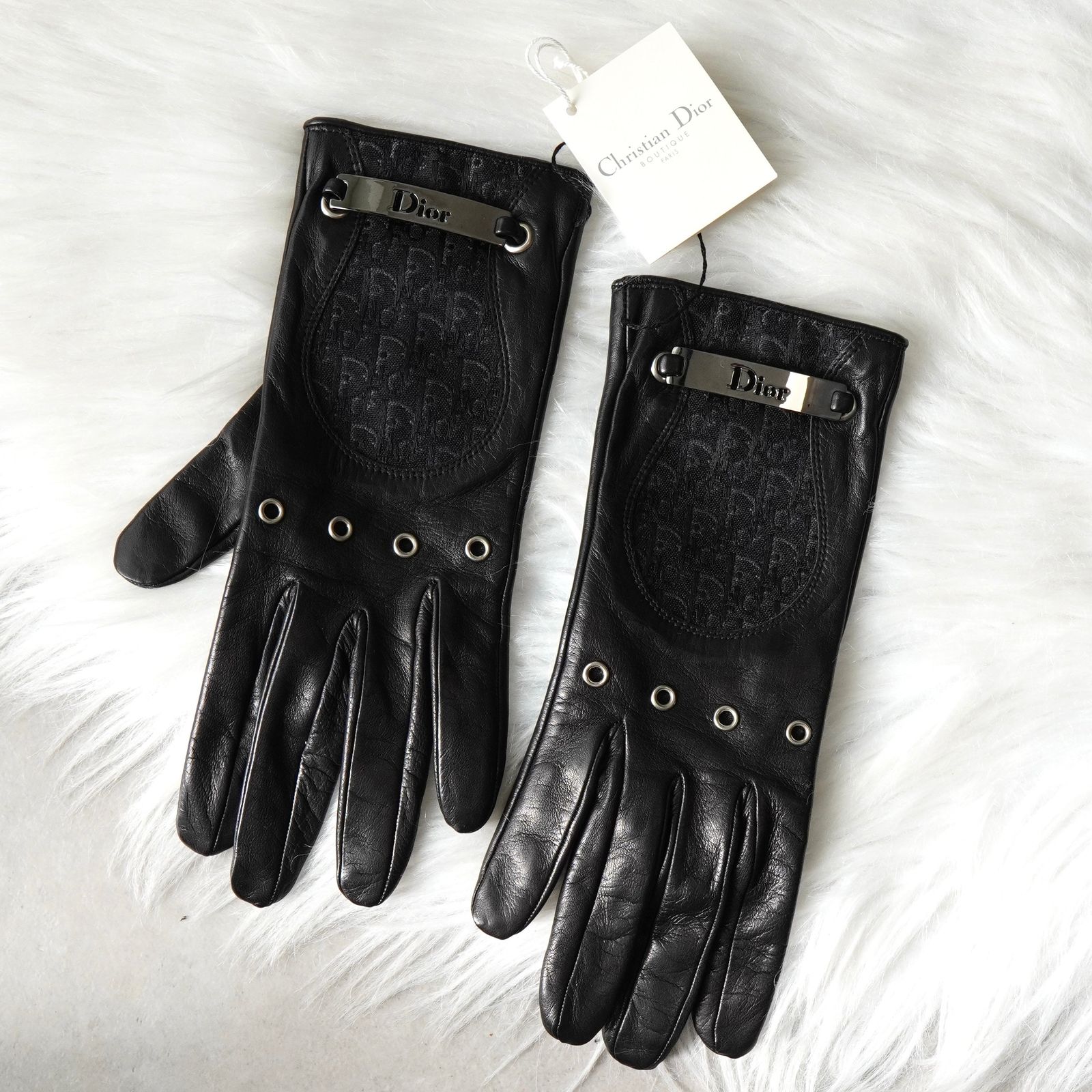 クリスチャン ディオール ヴィンテージ トロッター レザー グローブ 手袋 ブラック レディース