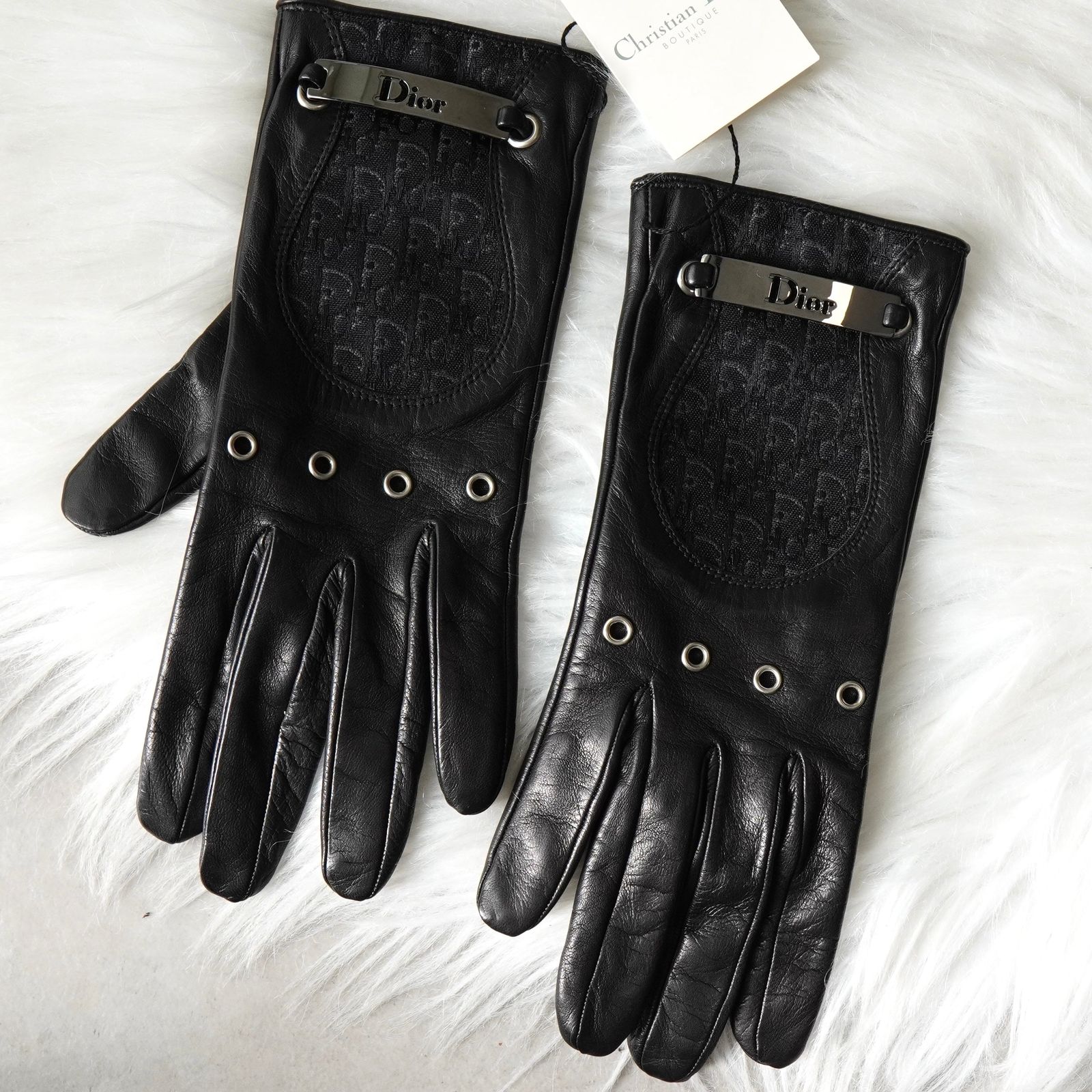 クリスチャン ディオール ヴィンテージ トロッター レザー グローブ 手袋 ブラック レディース