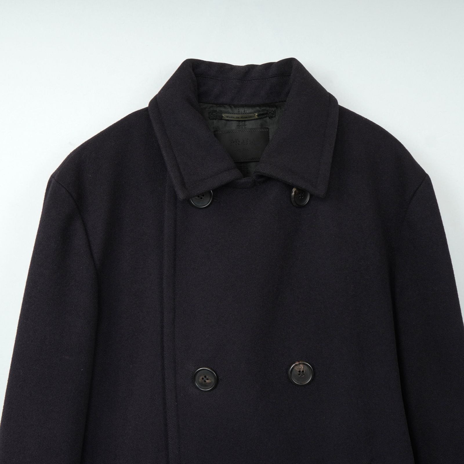 プラダ ウール ダブル ピーコート ネイビー メンズ - メルカリ