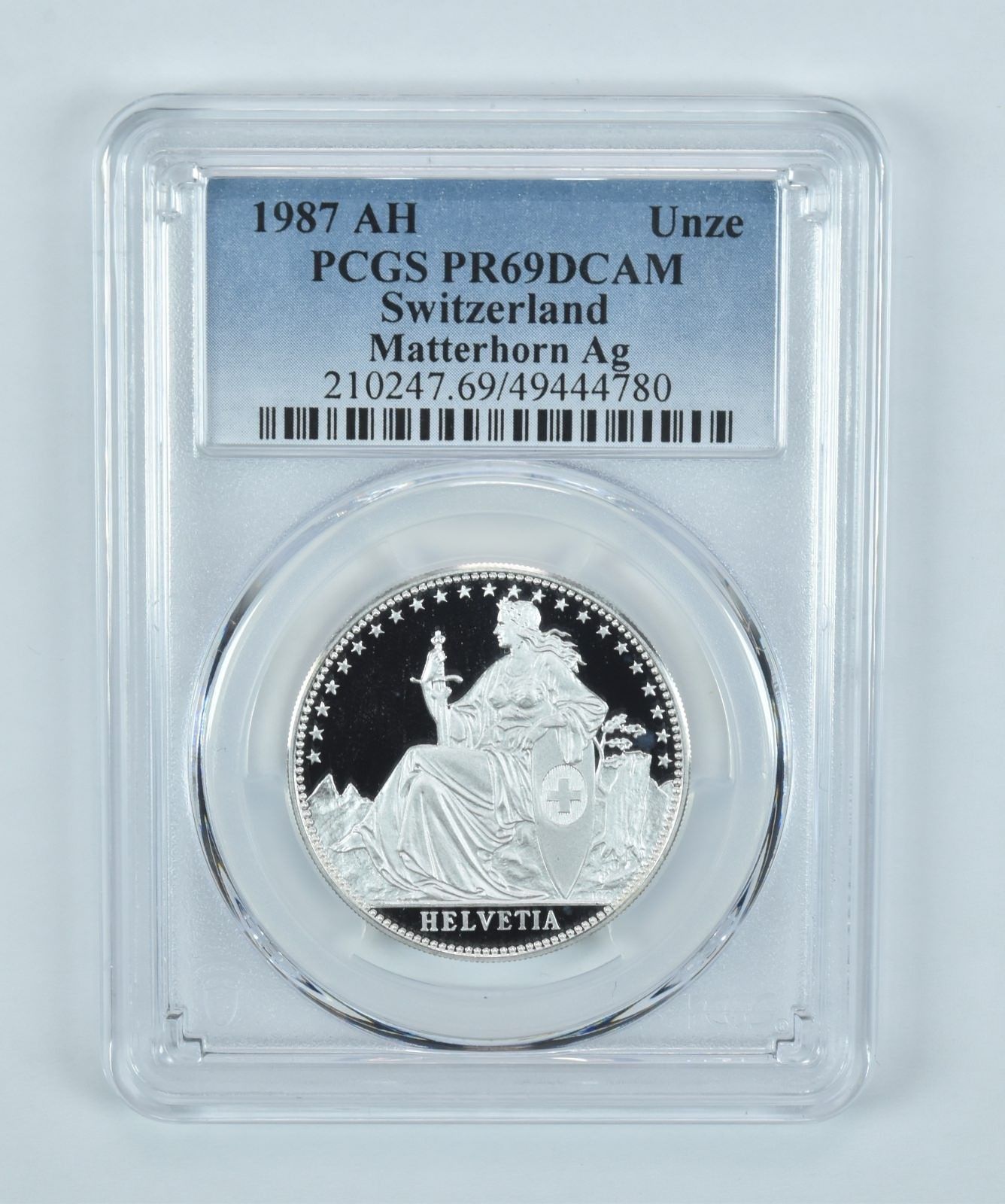 PR 69 DCAM 1987 AH スイス ウンツェ マッターホルン 銀貨 PCGS ブルーラベル