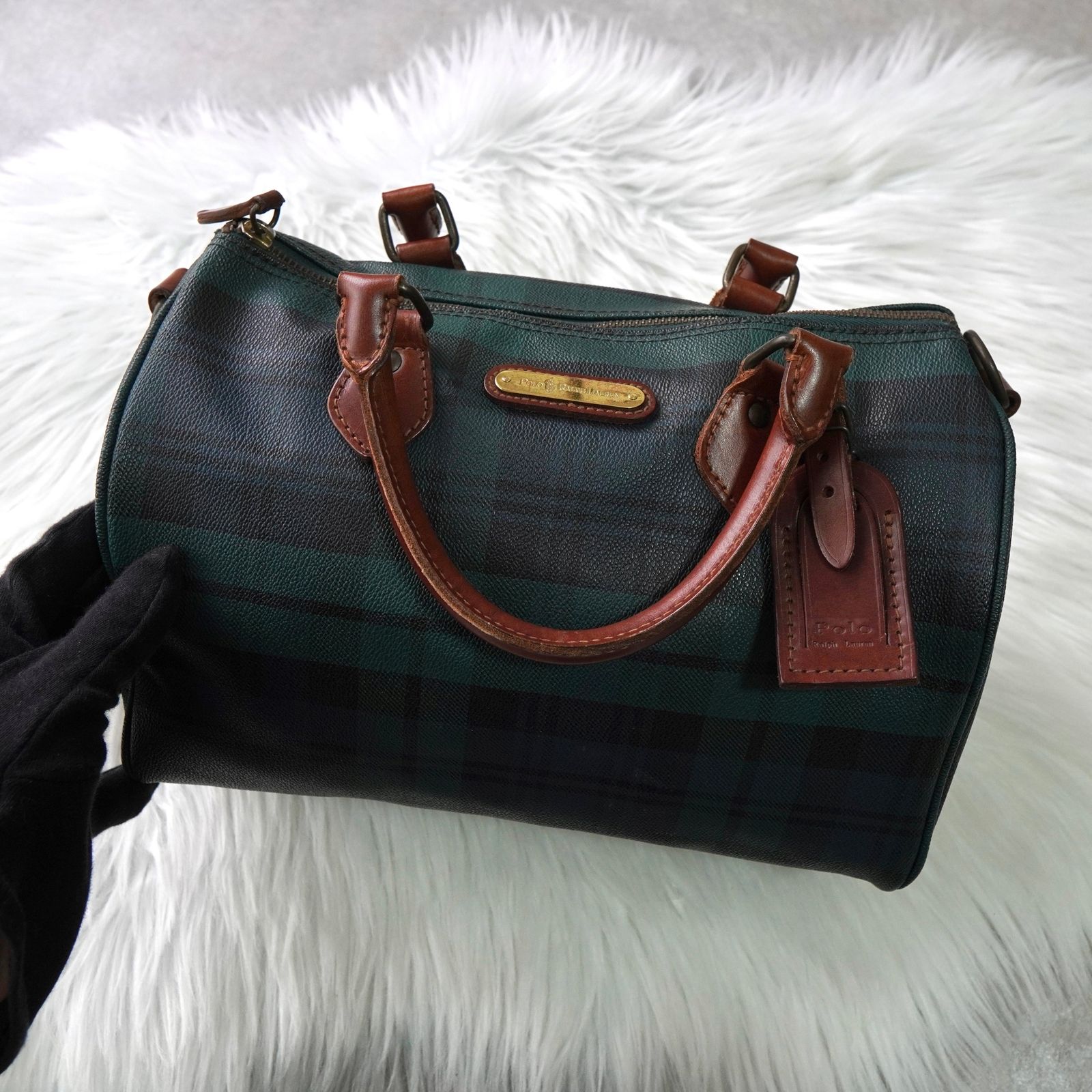 ラルフローレン チェック柄 PVC ミニボストンバッグ ハンドバッグ