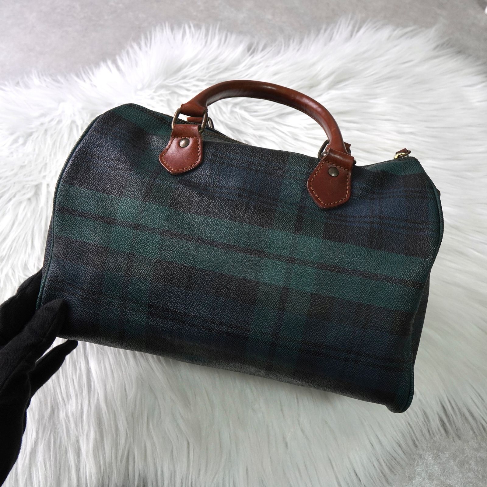 ラルフローレン チェック柄 PVC ミニボストンバッグ ハンドバッグ