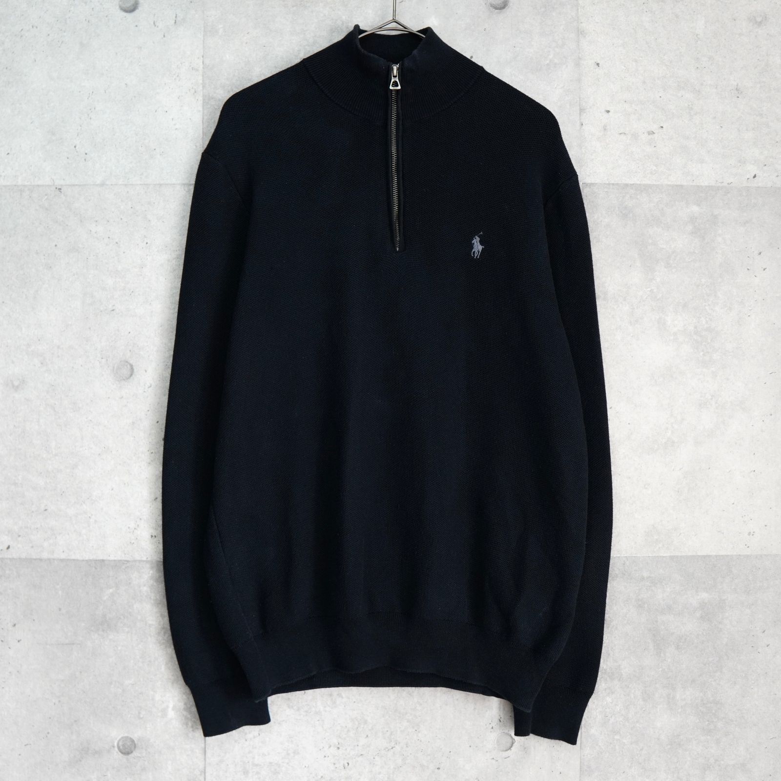 ポロ ラルフローレン スモールポニーロゴ ハーフジップ コットン ニット ブラック