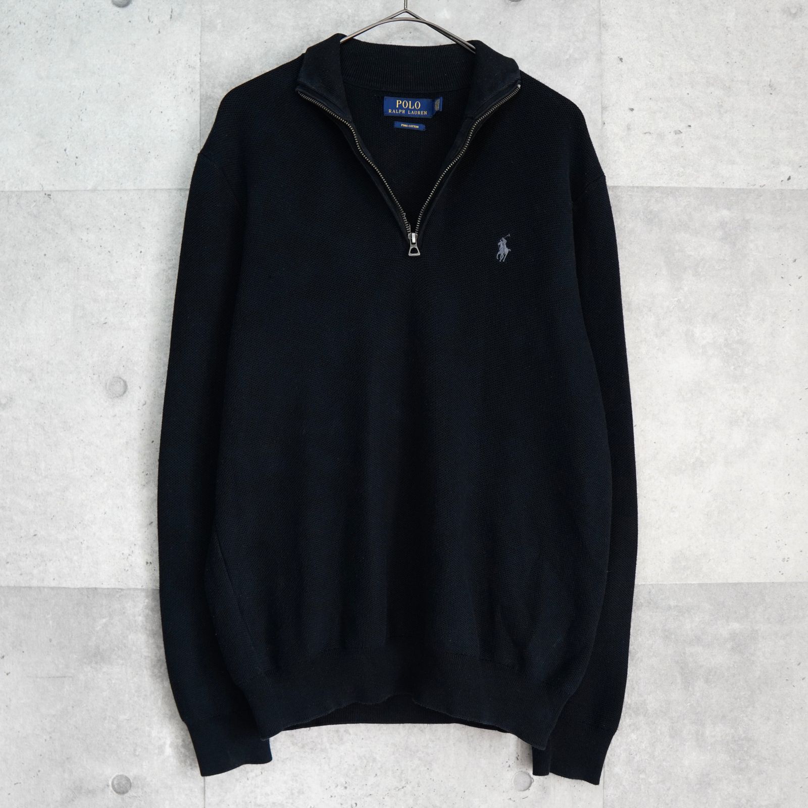 新品未使用 POLO ラルフローレン メンズ ハーフジップ ブラック S ポロ ラルフローレン スモールポニーロゴ ハーフジップ コットン