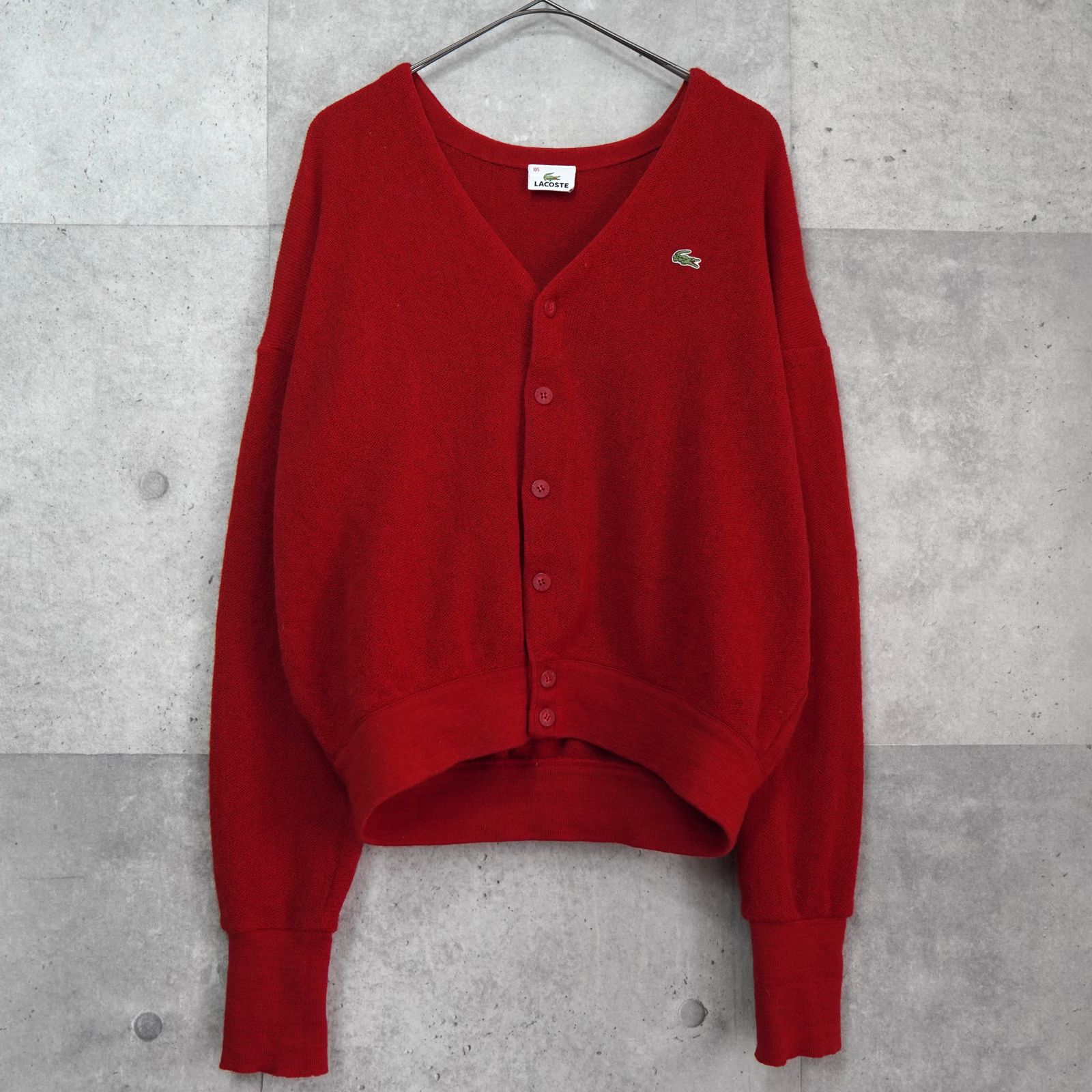 ラコステ 1980 s ヴィンテージ ロゴパッチ ウール カーディガン レッド