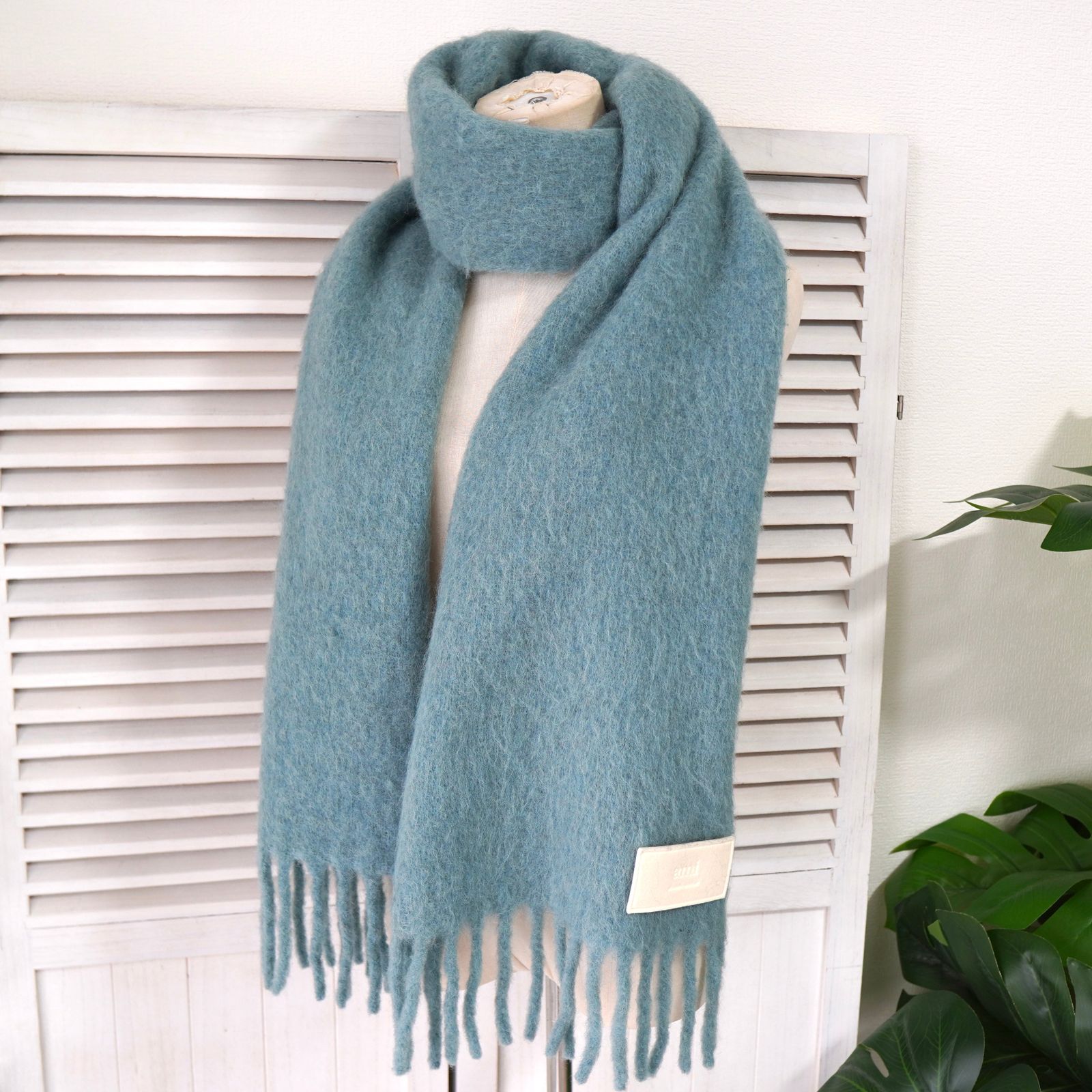 アミパリ アミ パリス モヘア 大判 マフラー ブルー