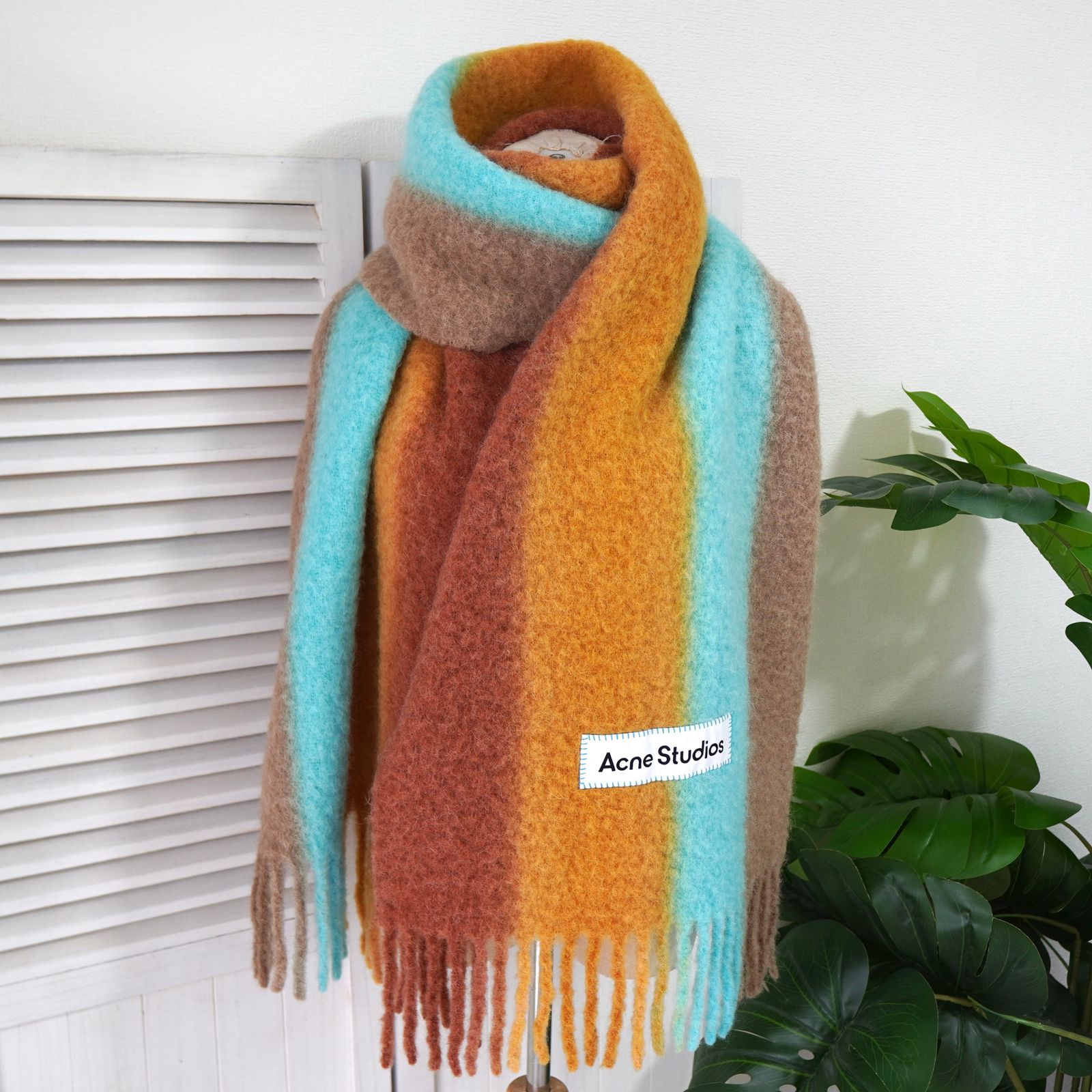 アクネ ストゥディオズ ストライプ柄 モヘア マフラー マルチカラー