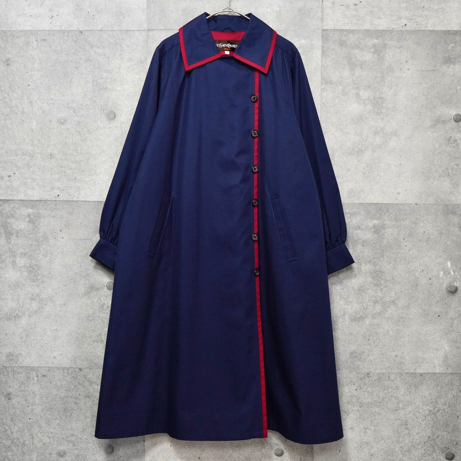イヴ サンローラン ヴィンテージ バイカラー トレンチコート ネイビー レッド レディース