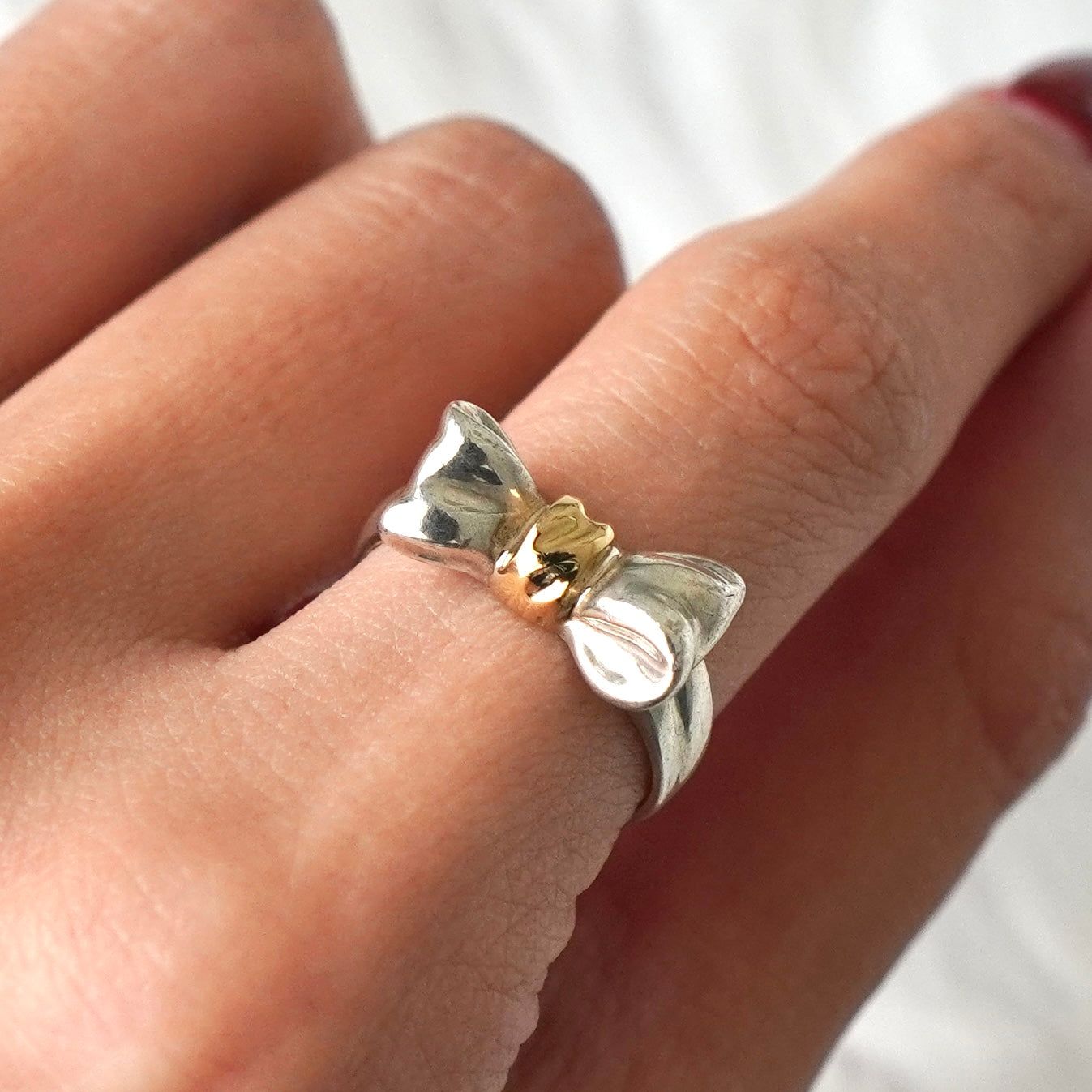 ティファニー 750×925 コンビ リボン リング 指輪 18K シルバー925