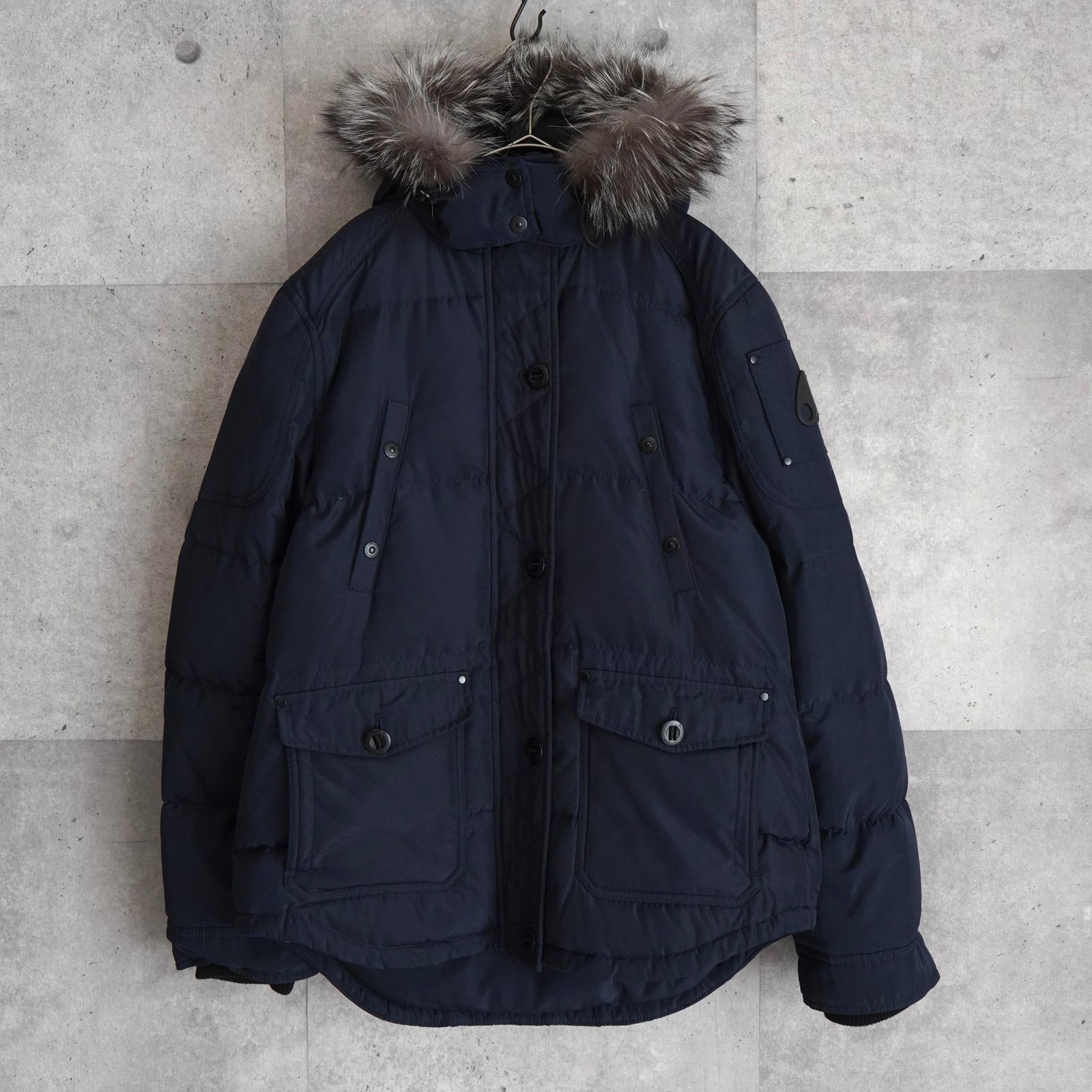 【極美品】ムースナックルズ ダウンジャケット フード着脱可 ファー ネイビー M ムースナックルズ ファーフード マルチポケット ダウンジャケット
