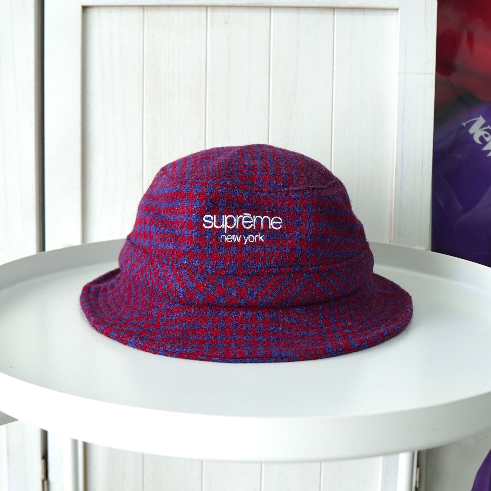 シュプリーム ハリスツイード ウール バケットハット ブルー レッド