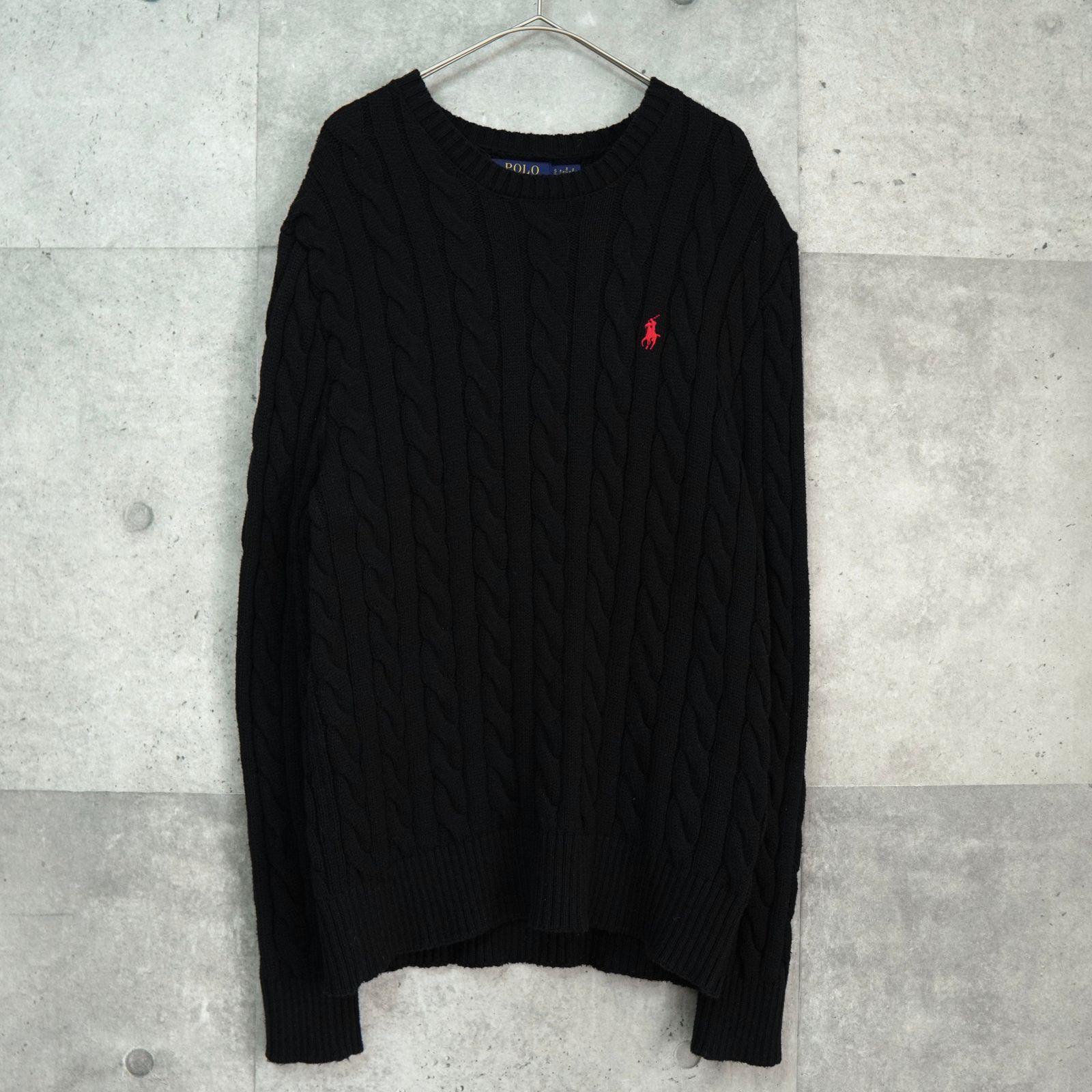ポロ ラルフローレン スモールポニーロゴ ケーブル編み コットン ニット ブラック