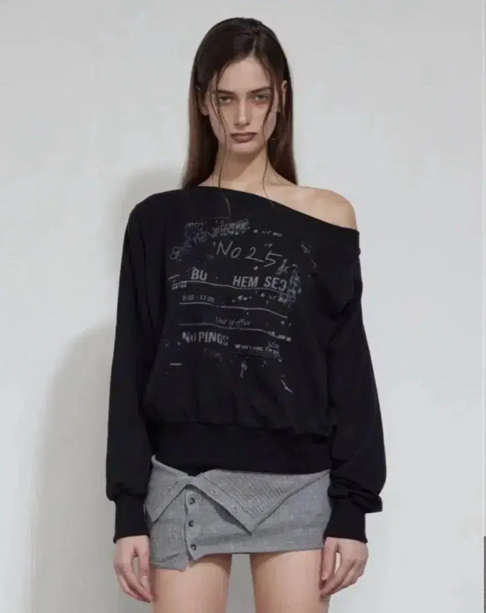 BOHEMSEO ボヘミアンソウル TIME ローグ スウェットシャツ 片方オフショルダー スウェット log