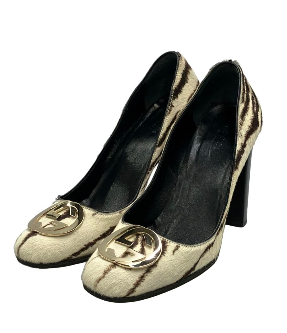 グッチ パンプス チャンキーヒール ハラコ 131557 レディース SIZE 6 M GUCCI