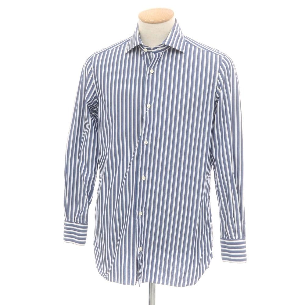 LUIGI BORRELLI(ルイジボレッリ) イタリア製 コットンリネン L/Sストライプシャツ メンズ  16 1/2【中古】【ブランド古着バズストア】 中古】ルイジ ボレッリ Luigi Borrelli コットン ストライプ ワイド