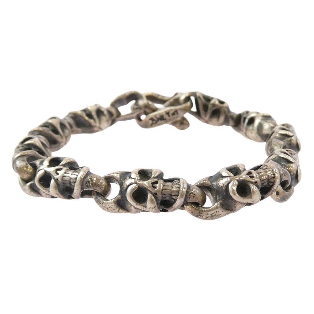 BILL WALL LEATHER ビルウォールレザー 10スカルリンク Cクロス Tバー ブレスレット シルバー系