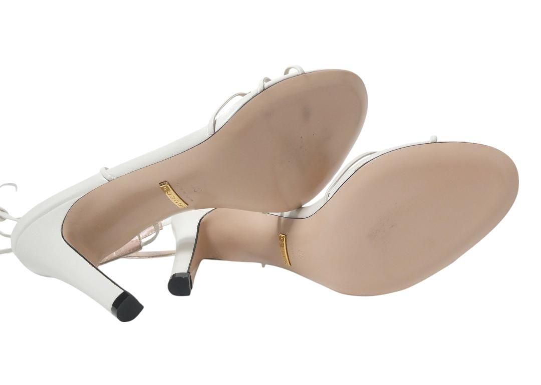 【BIGお買い物ラリー★30%OFFセール中】グッチ GUCCI サンダルアンクルストラップ ♯36 ハイヒール ホワイト×ゴールド レディース 中古 極美品 GUCCI グッチ サイズ38 約25㎝ レザー リーフモチーフ サンダル