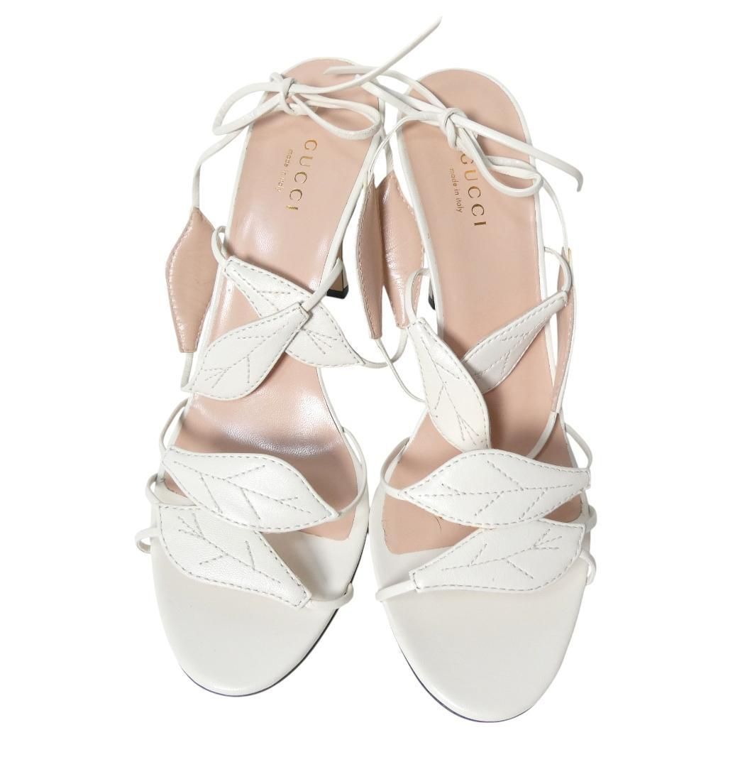 極美品 GUCCI グッチ サイズ38 約25㎝ レザー リーフモチーフ サンダル