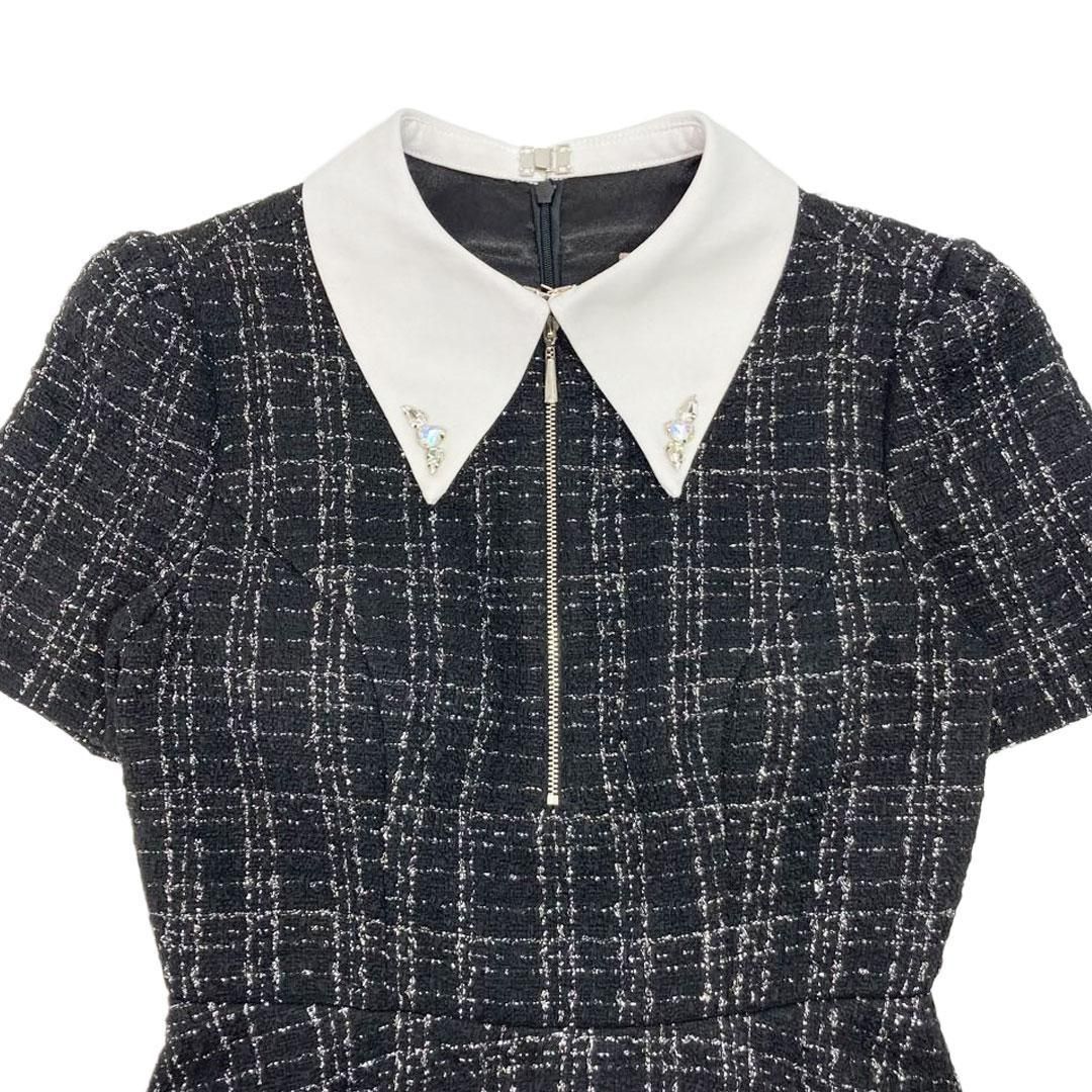 ROBE de FLEURS / ローブドフルール】襟付きジップツイードフレアミニ