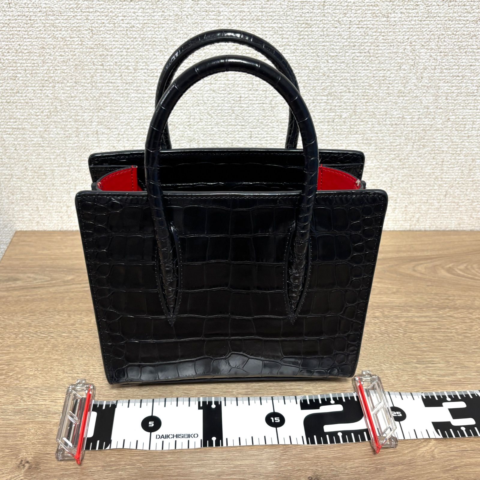 ✨極美品✨クリスチャンルブタン　スタッヅ　ハンドバッグ　2way ブラック クリスチャンルブタン スパイクスタッズ カバタ クロコ型押し 2WAY