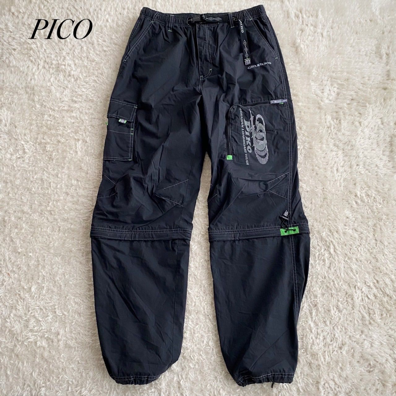 90s 00s PIKO ピコ　ギミック カーゴパンツ　刺繍ロゴ　2way y2k ダークグレー　サイズXL