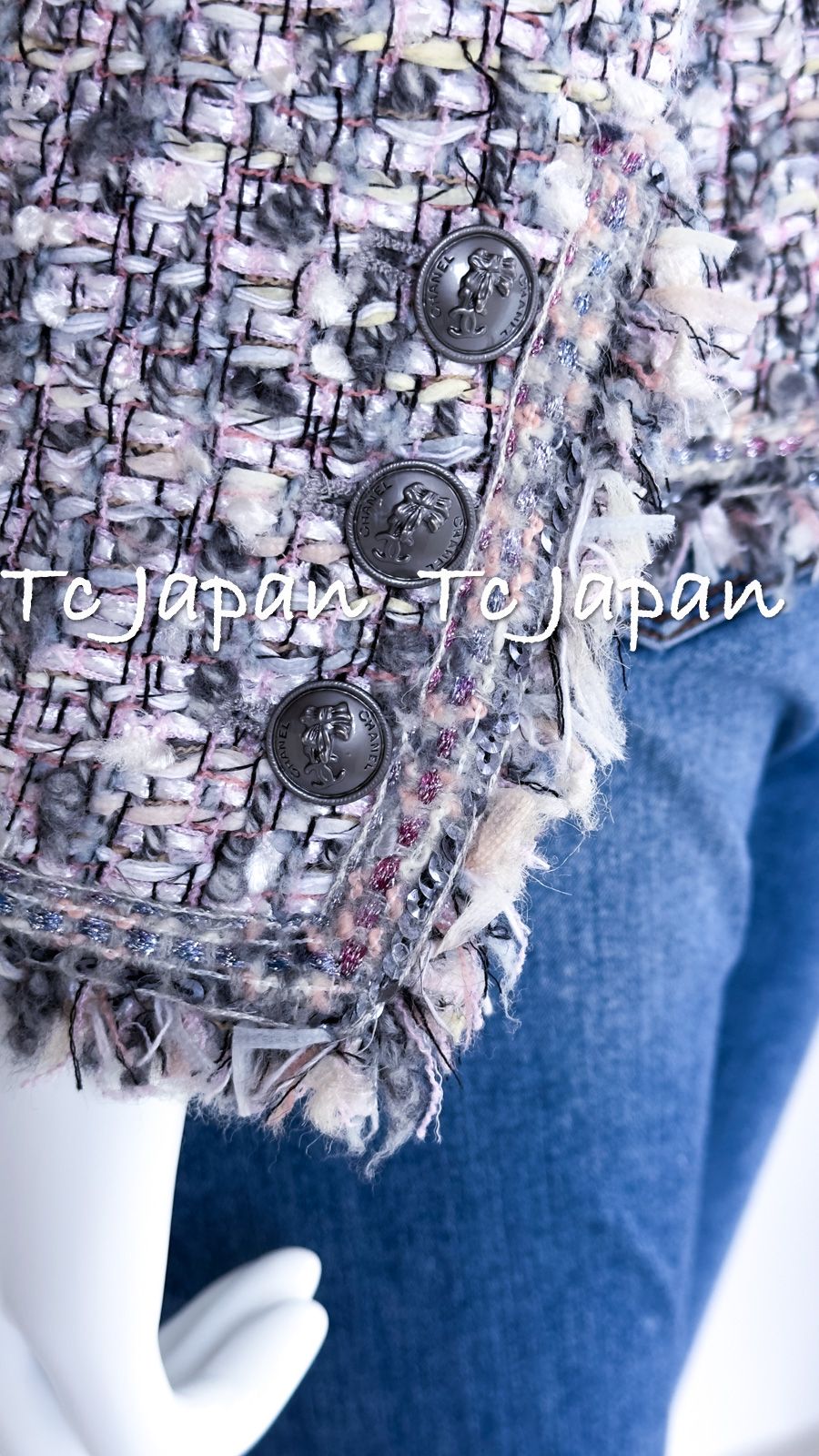 シャネル ジャケット スーツ CHANEL グレー ピンク ラベンダー マルチ