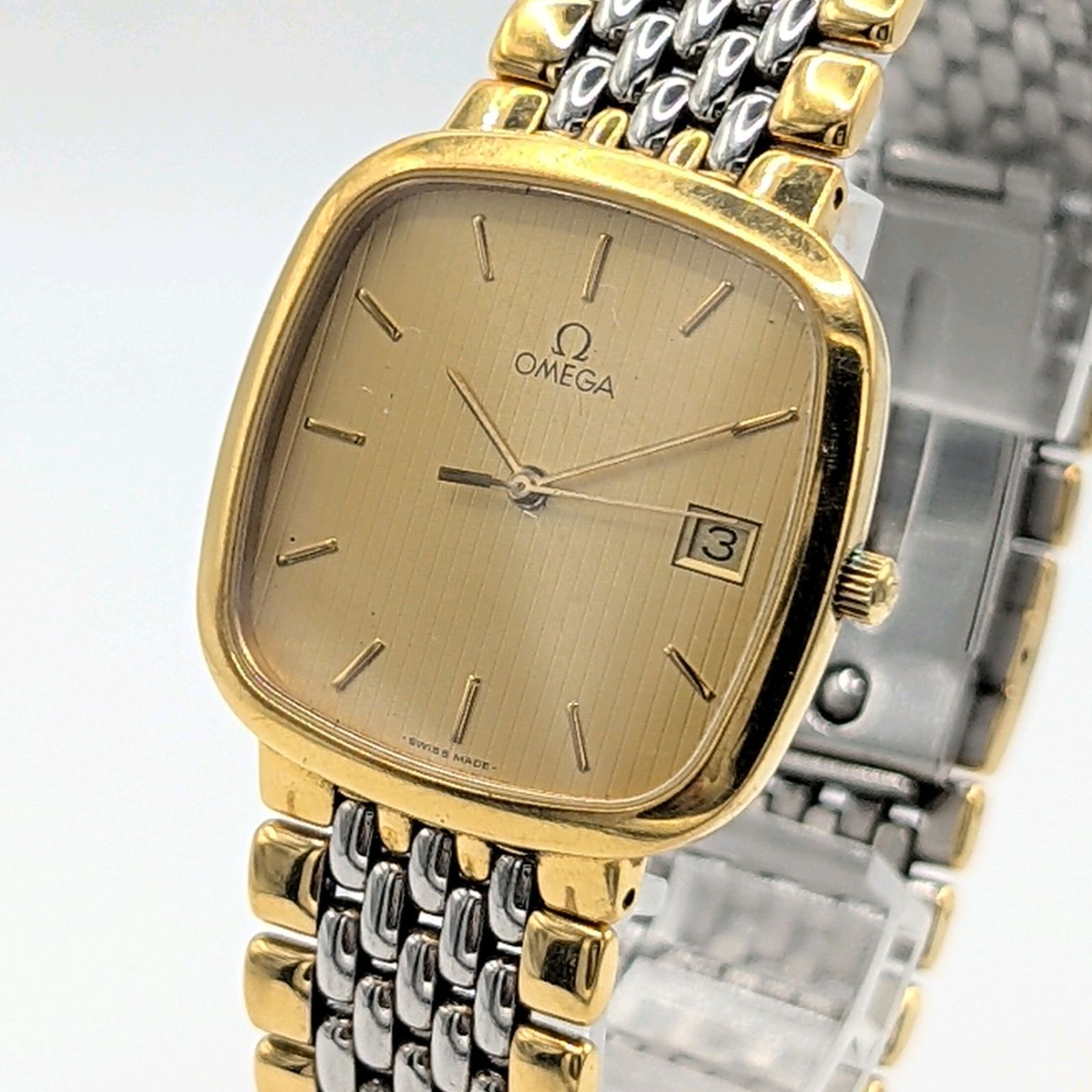 【美品·稼働】OMEGA De Ville クオーツ腕時計 金銀コンビ OMEGA DE VILLE Watch QZ Men's Silver Gold dial Combi Date Y2K 00S