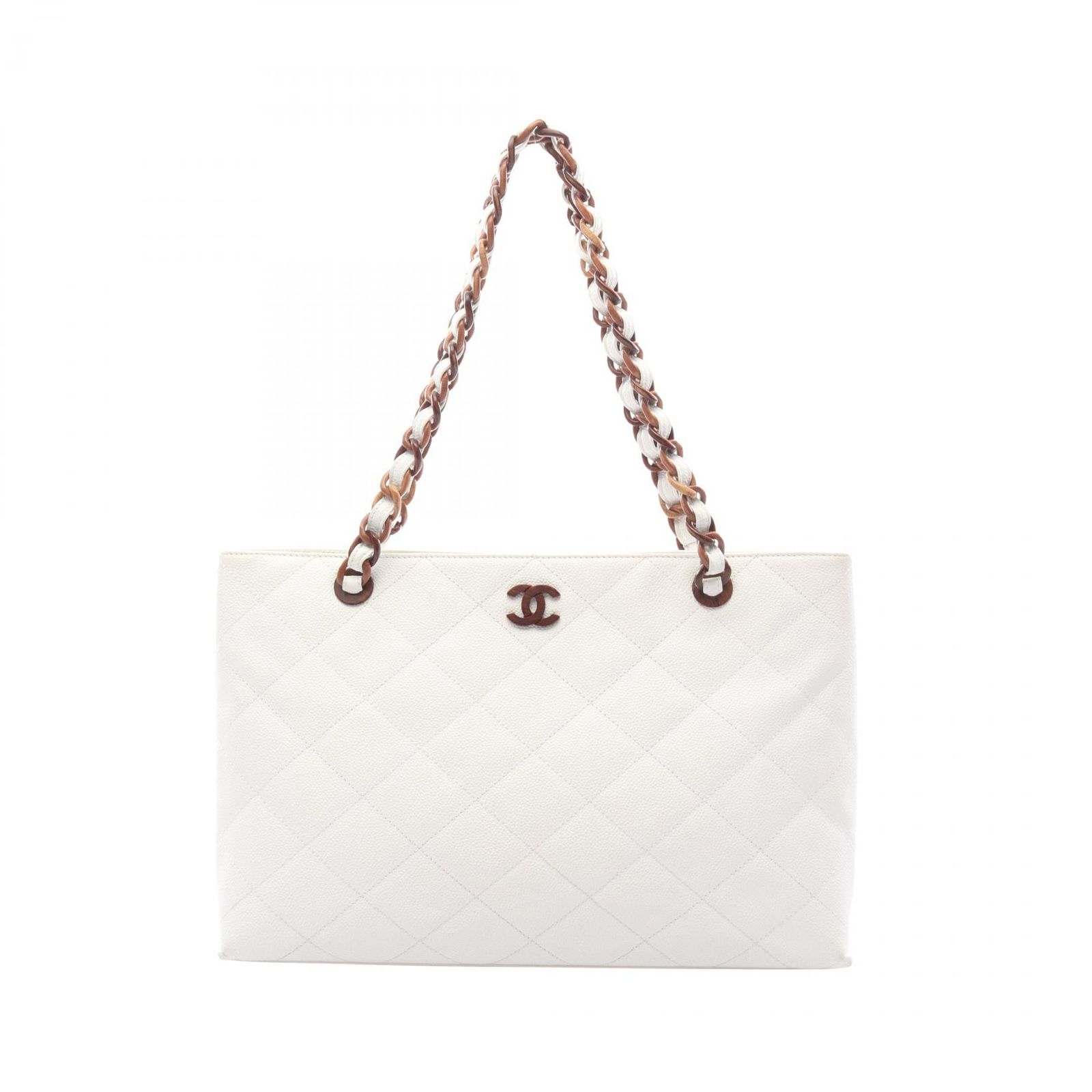 シャネル CHANEL トートバッグ マトラッセ ホワイト レザー プラチェーントート レディース B