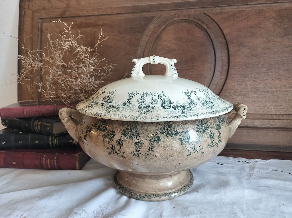 フランス アンティーク 絵つき シャビー 素敵な 蓋つき スーピエール