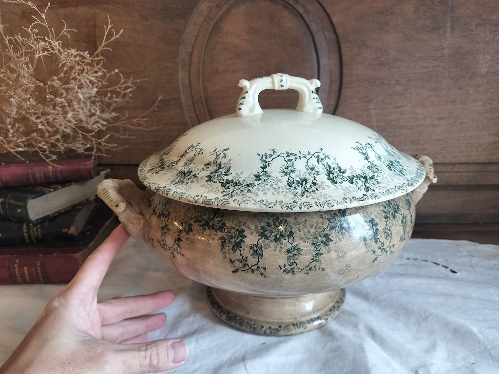 フランス アンティーク 絵つき シャビー 素敵な 蓋つき スーピエール