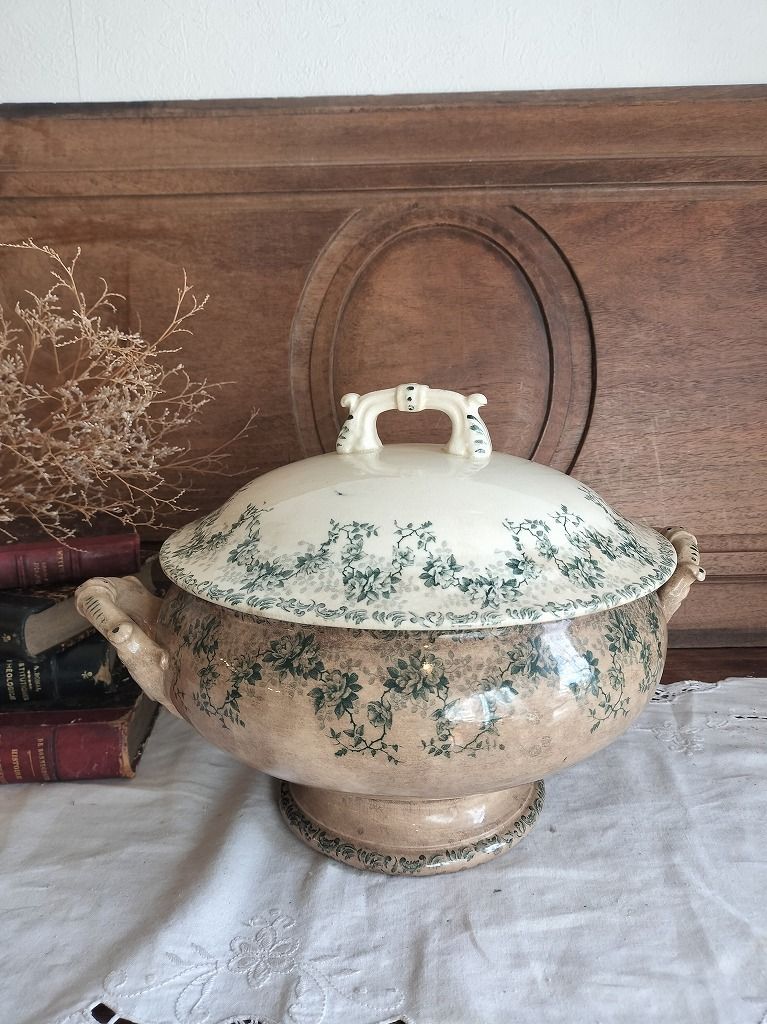 フランス アンティーク 絵つき シャビー 素敵な 蓋つき スーピエール