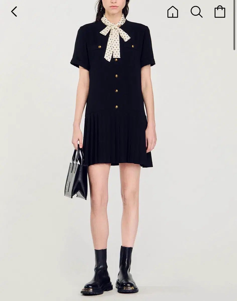 人気♡SANDRO ツイードプリーツワンピース　サンドロ サイズ34 サンドロ ドット タイ プリーツ ONE PIECE - メルカリ