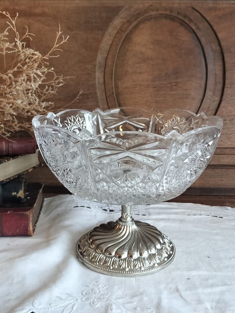 フランスアンティーク【ポルティユー・ヴァレリスタル社】ガラスコンポティエ フランスアンティーク【ポルティユー・ヴァレリスタル社】ガラスコンポ