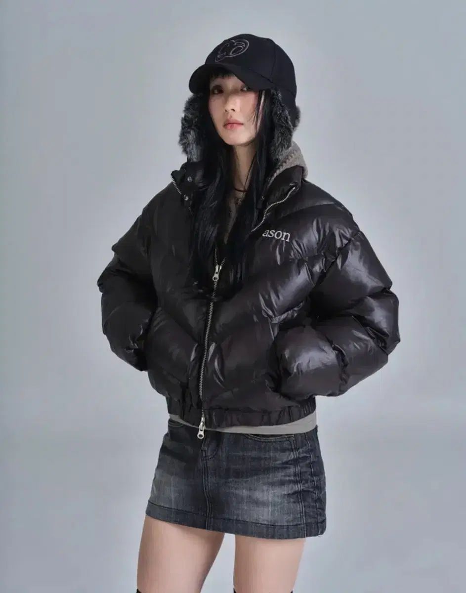 アズオン ショートダウン ベティ パファー ジャケット ブラック ason