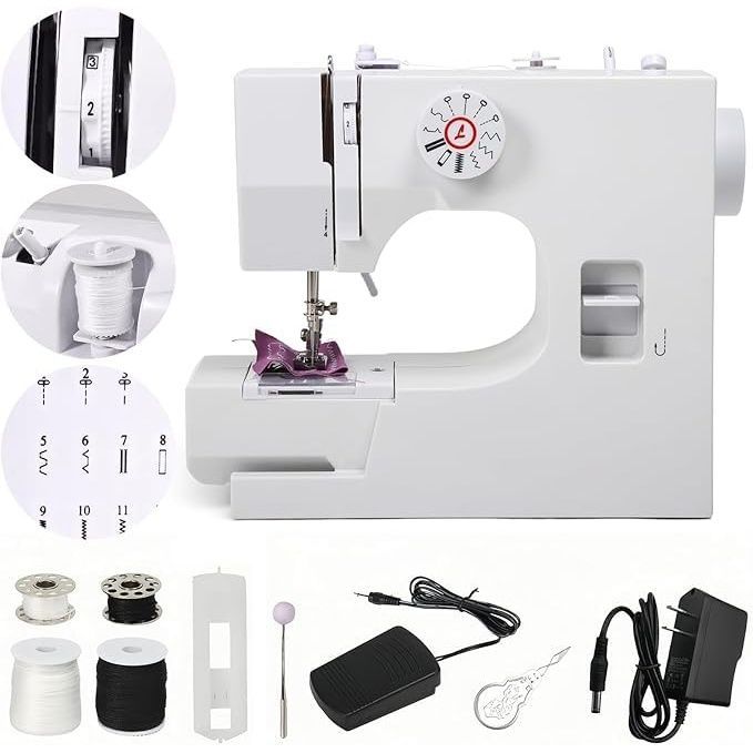 電動ミシン 小型 ミニミシン ハンディ ミシン初心者 家庭用 初心者向け コンパクト 2 way操作 12種類の縫い目 スピード調整 LED手元ランプ ローラー装備 フットコント 裁縫セット付き 拡張ボード ポータブル縫製 低騒音 子育て 大人