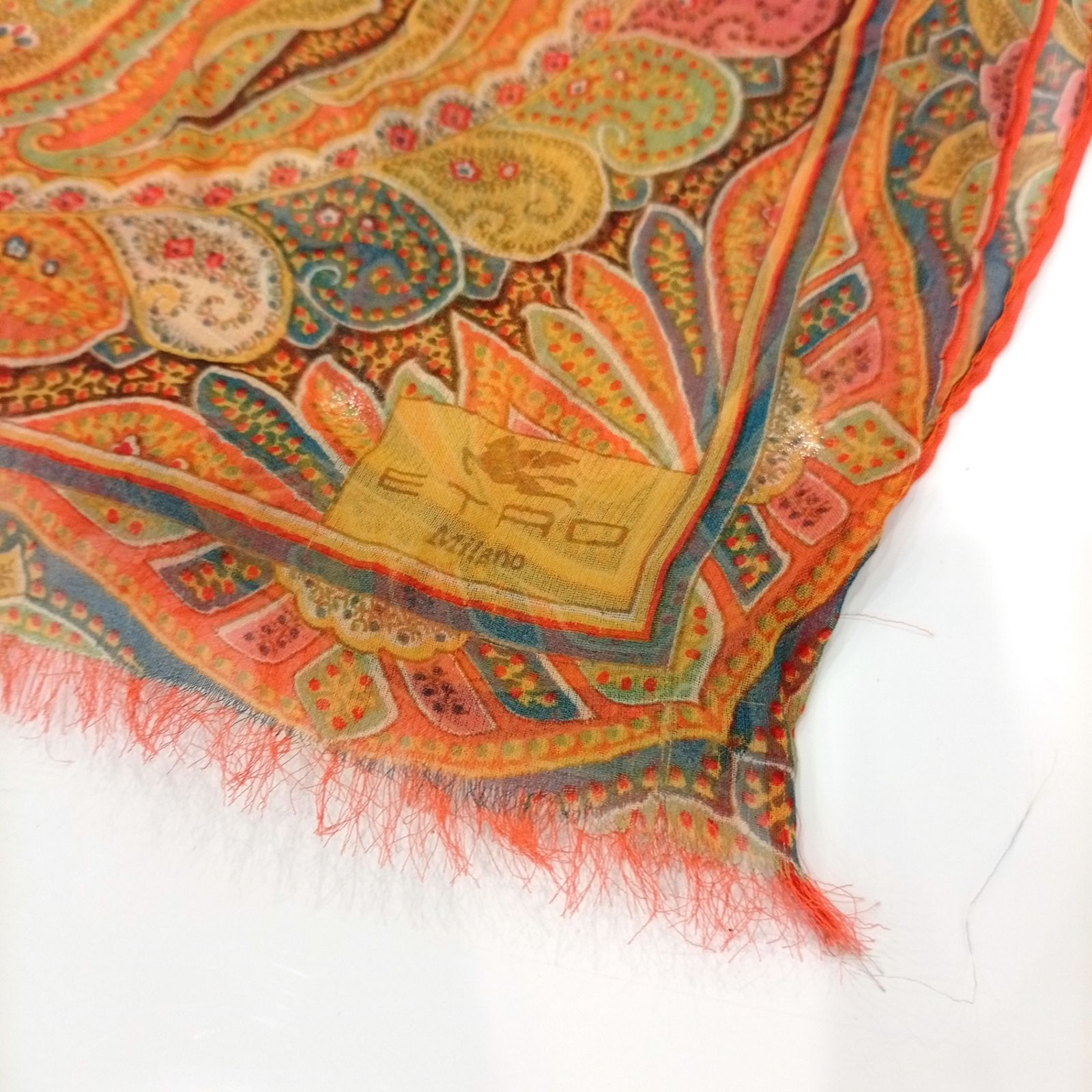 ETRO エトロ ストール シルク ペイズリー柄 オレンジ 【中古】JA-26