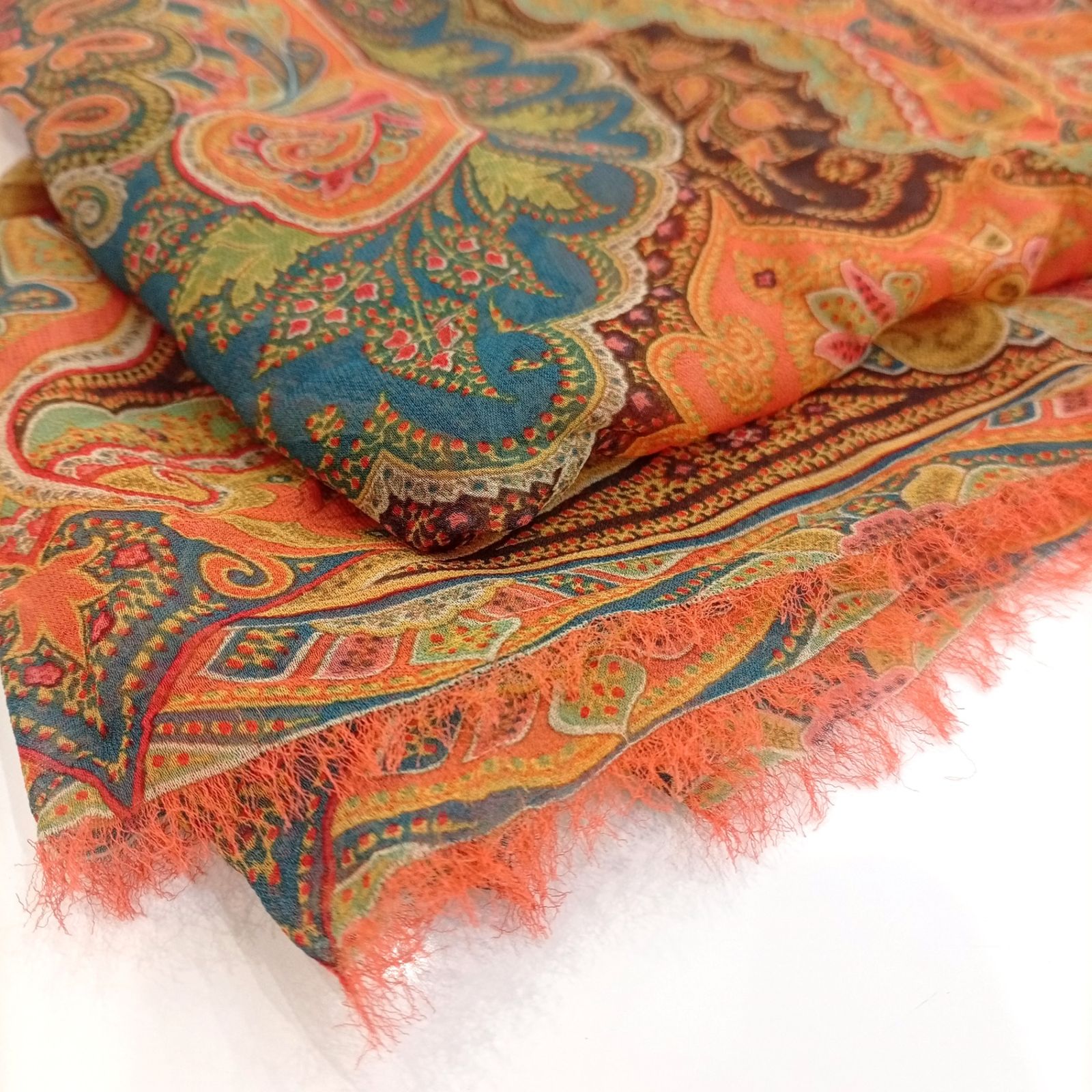 ETRO エトロ ストール シルク ペイズリー柄 オレンジ 【中古】JA-26