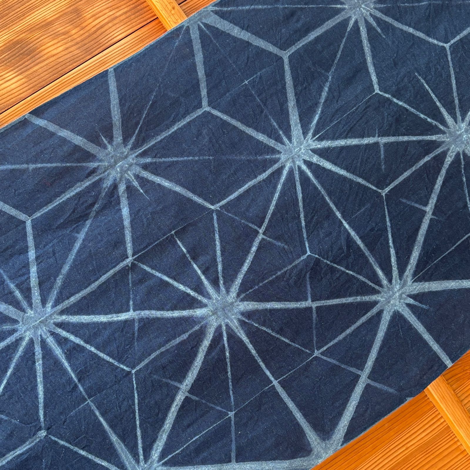 s144 【sato】 藍染 地染め 麻の葉絞り 手ぬぐい しっかり濃いめ