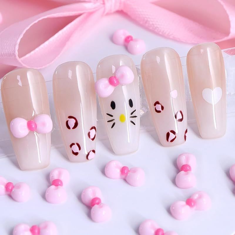 Yuzhiye ネイルパーツ リボン 立体 可愛い 大きめ ピンク 赤 リボン