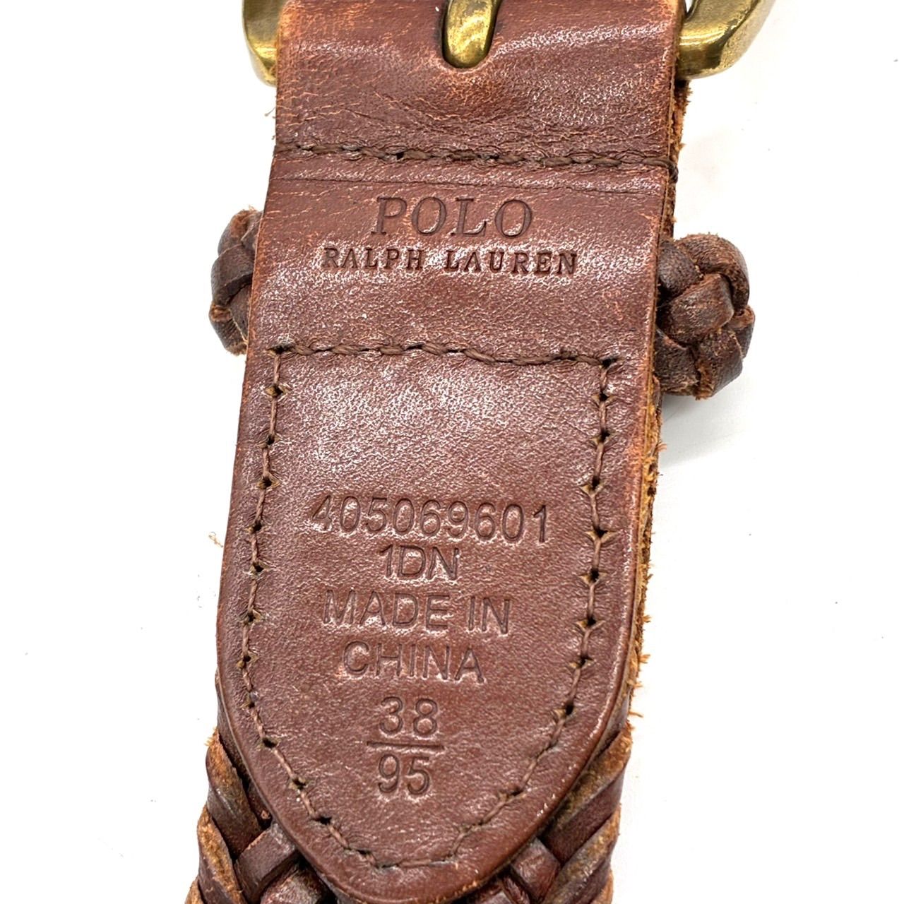ポロラルフローレン メッシュベルト 38/95 茶 本革 編み込み - メルカリ