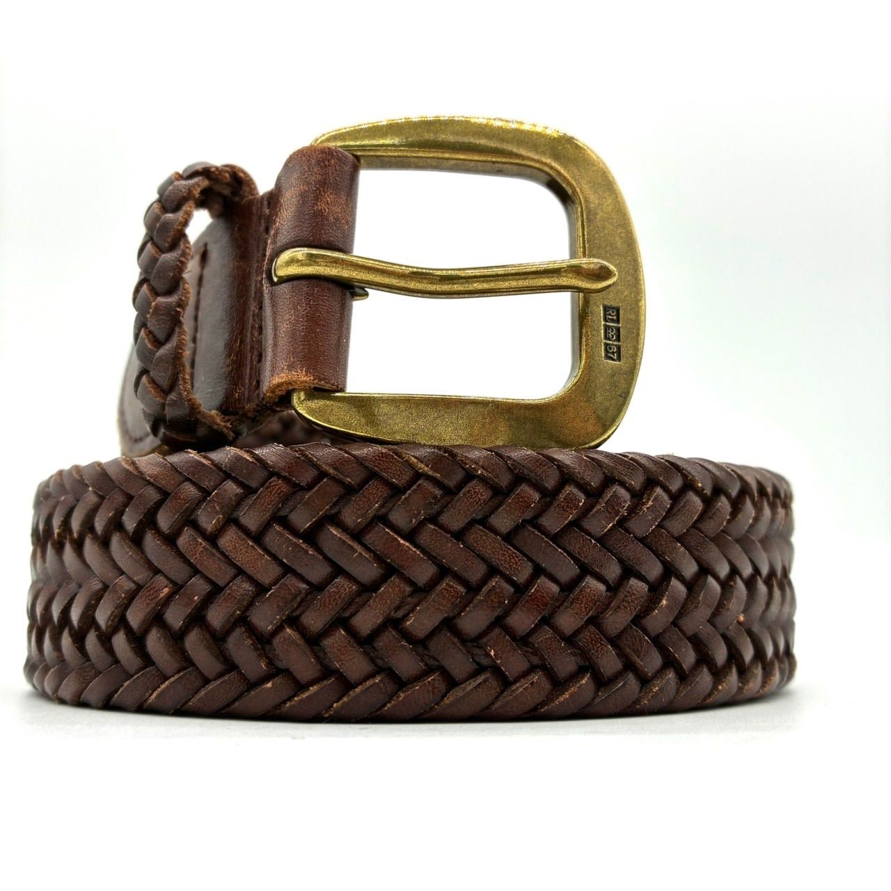 ポロラルフローレン メッシュベルト 38/95 茶 本革 編み込み - メルカリ
