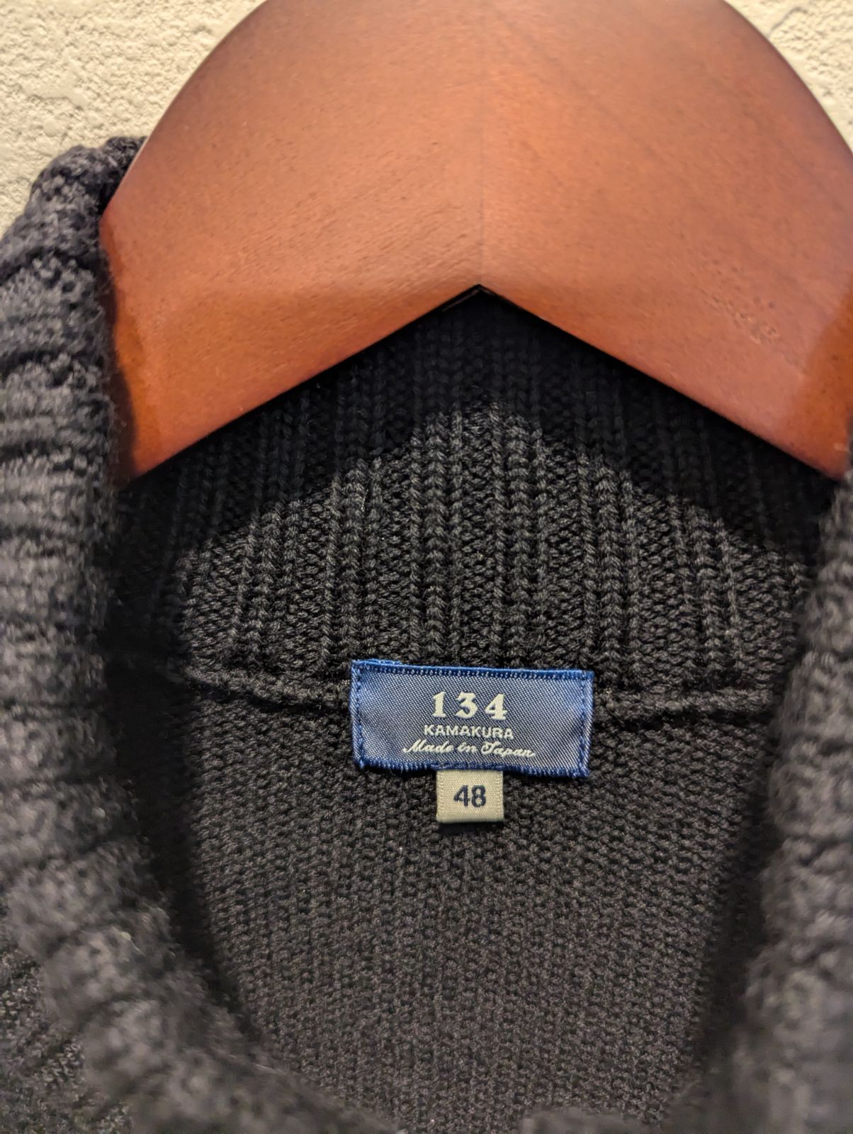 134 kamakura スタンドカラーカーディガン XLサイズ ウール 黒 鎌倉シャツ スタンドカラーカーディガン カジュアル134 ブラック 48